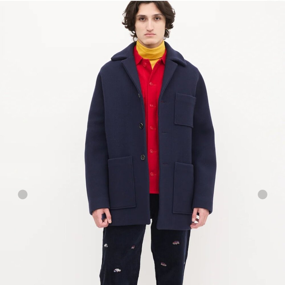 Mens Acne Studio Wool Navy Blue Mid Length Coat Sz 52